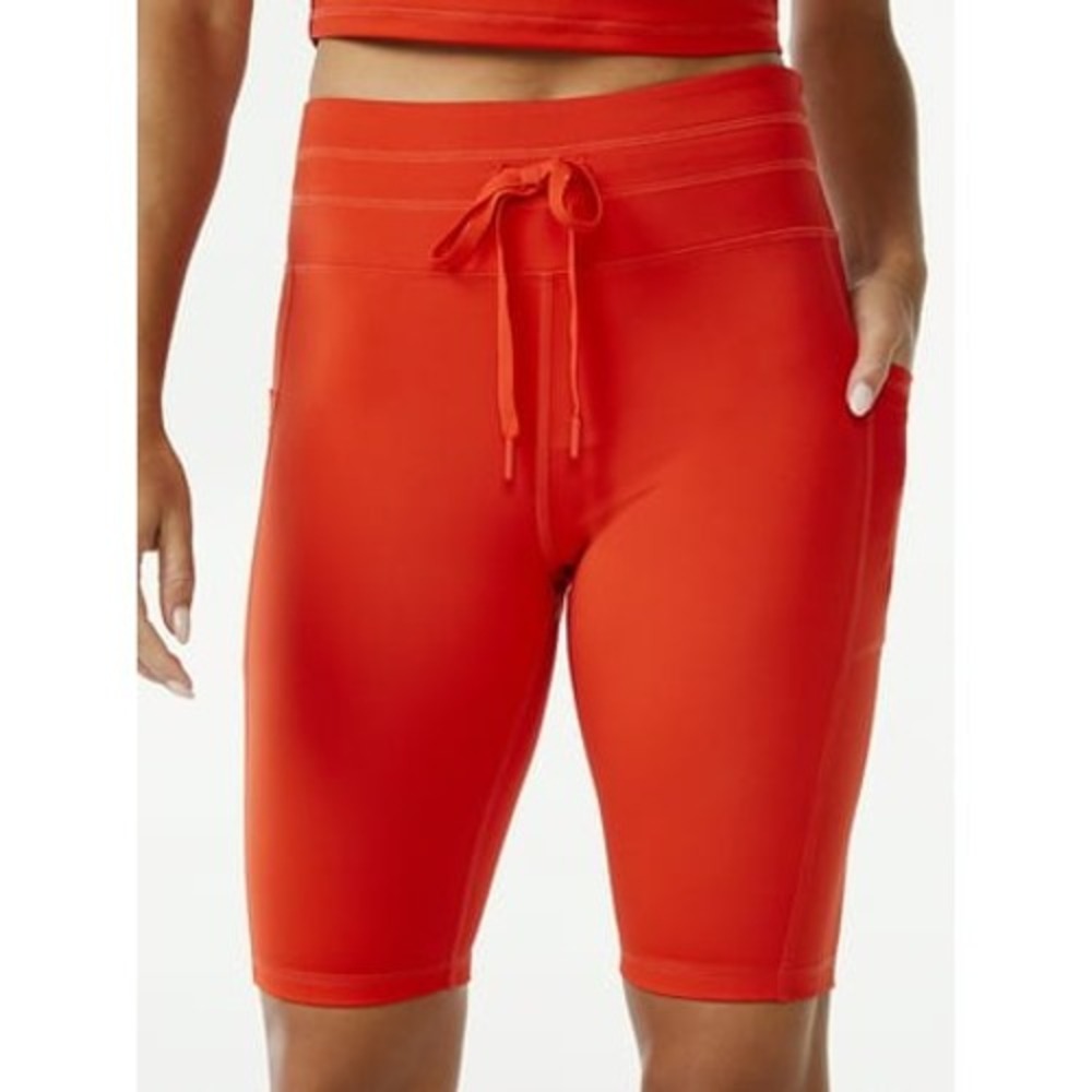 Love & Sports Bike Shorts Women L Orange 9" Inseam High Rise Pocket